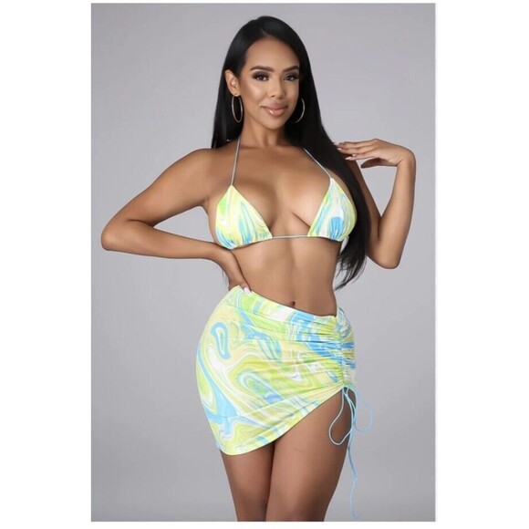 Bikini Swim Top & Skirt bottom cover Up Womens Small Resort Beach Swimming Pool - Picture 1 of 7